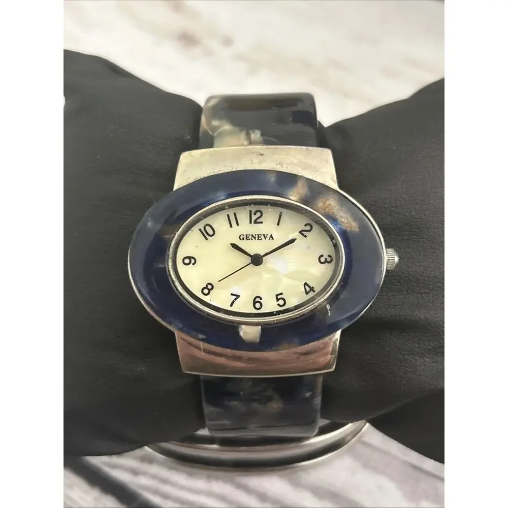 Geneva Silver Tone Multicolored Bezel And Band Women’s Cuff Watch